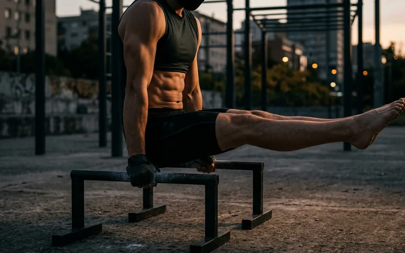 Athlète en L-sit sur parallettes