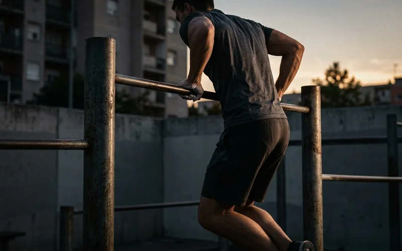 Athlète en muscle-up sur barre