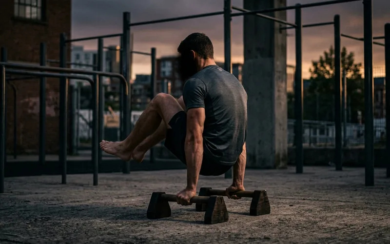 Athlète en planche sur parallettes