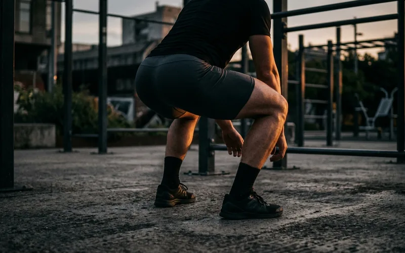 Athlète en squat au poids du corps
